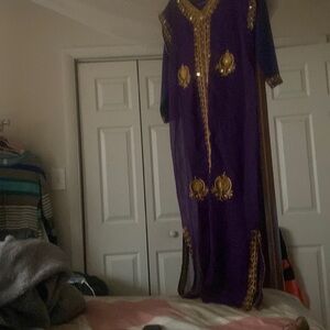 2 PCs African dress trimmed in gold purple